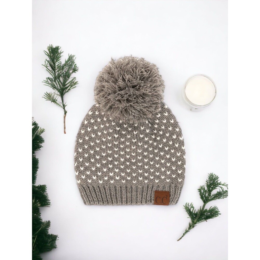 NEW C.C. Gray Womens Warm Beanie with Hearts and Pom Gift Idea!